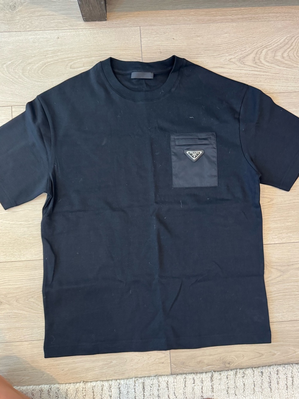 Prada Black Short-Sleeve Crewneck with Logo Pocket